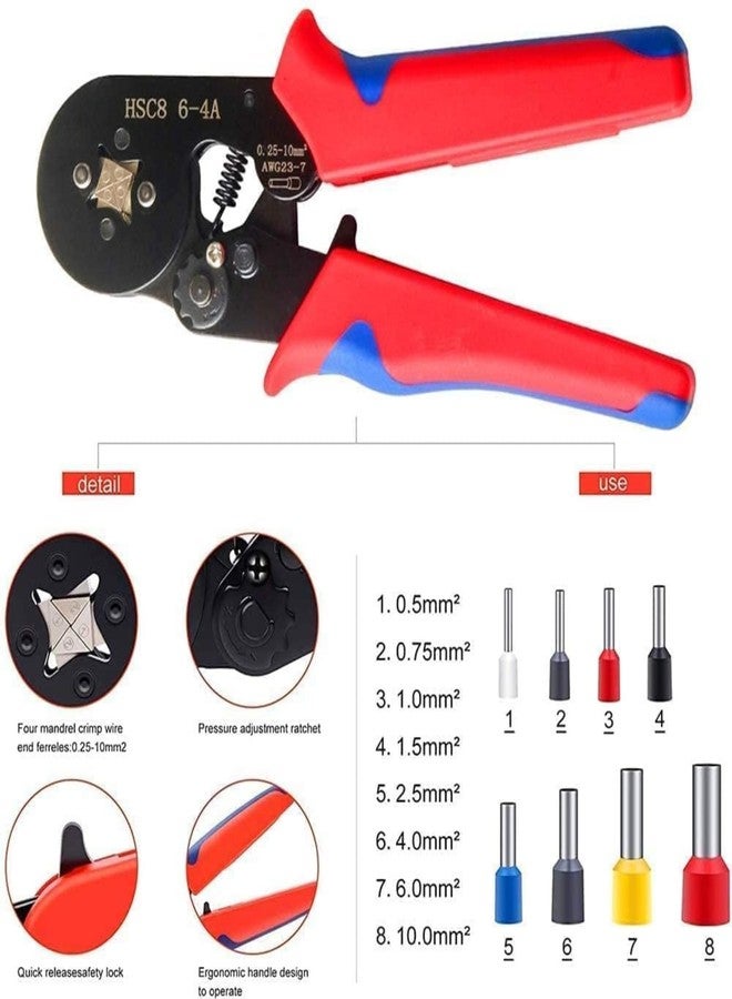 Cartup Ferrule Crimping Tool Plier for Wire End Terminals, Adjustable Ratchet Crimper for Insulated & Non-Insulated Ferrules, 0.25-10mm² Crimping Range - Ergonomic Handle - Image 3